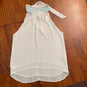 Anthropologie Halter Tie Top, White/Silver, Size M